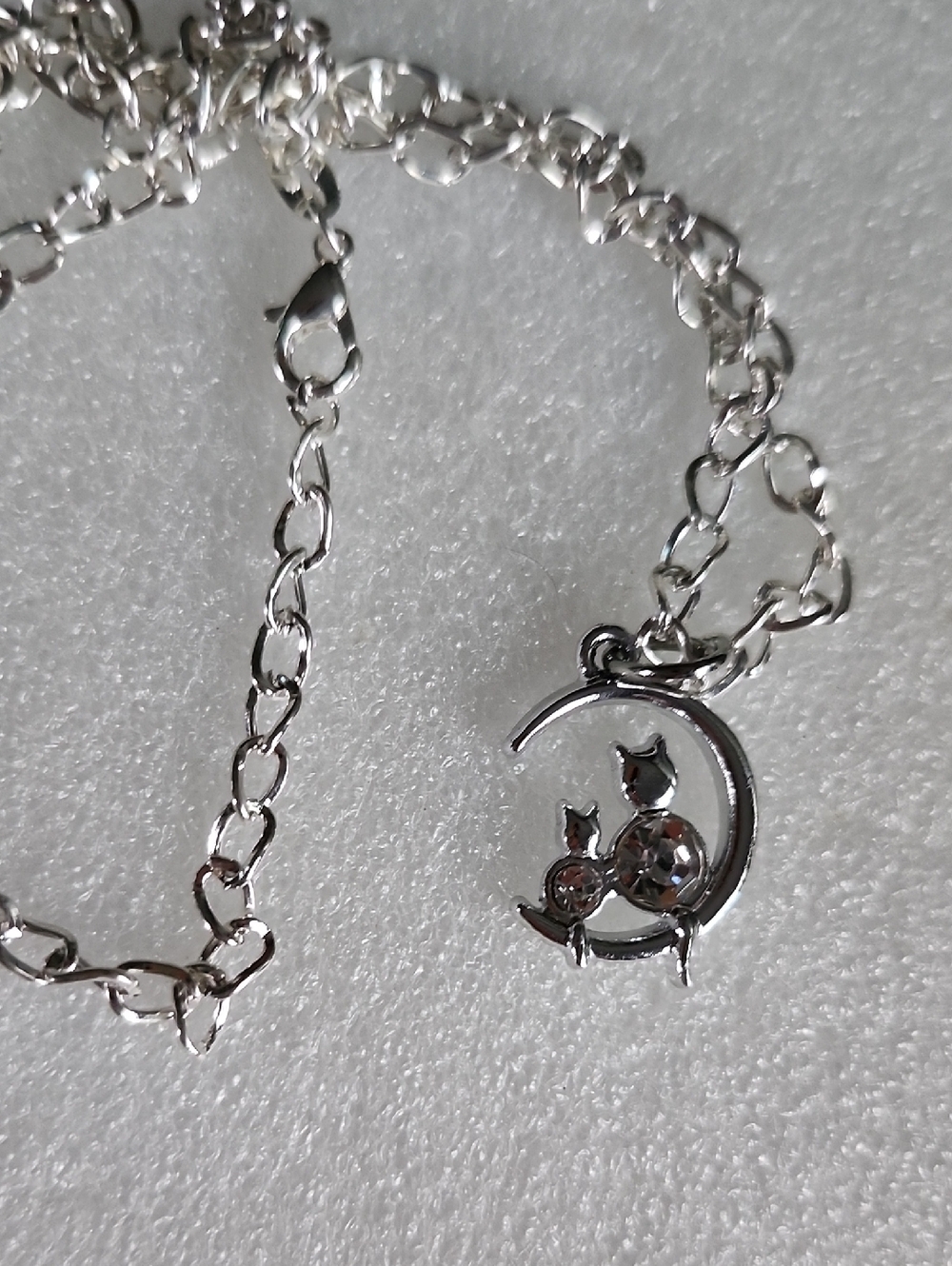 Hand Crafted Silver Moon Cat Pendant Necklace